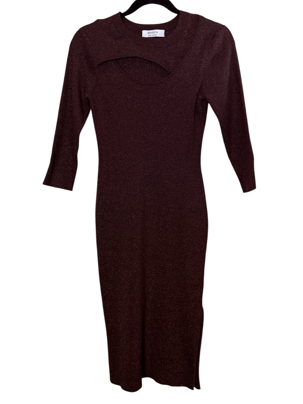 BAILEY 44 Alexis Chocolate Sparkle Glamour Knit Midi Dress with Cutout/Side Slit